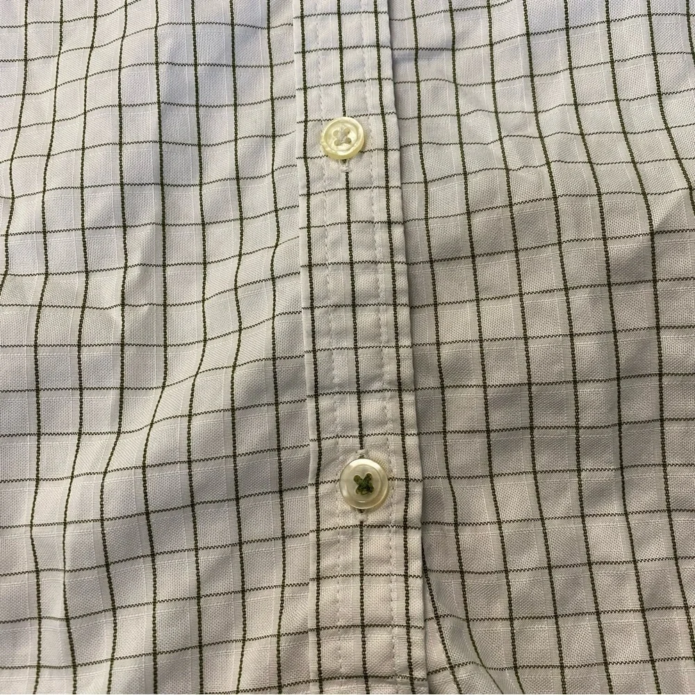 Banana Republic Classic White Green Gingham 100% Cotton Button Down Shirt Sz M
